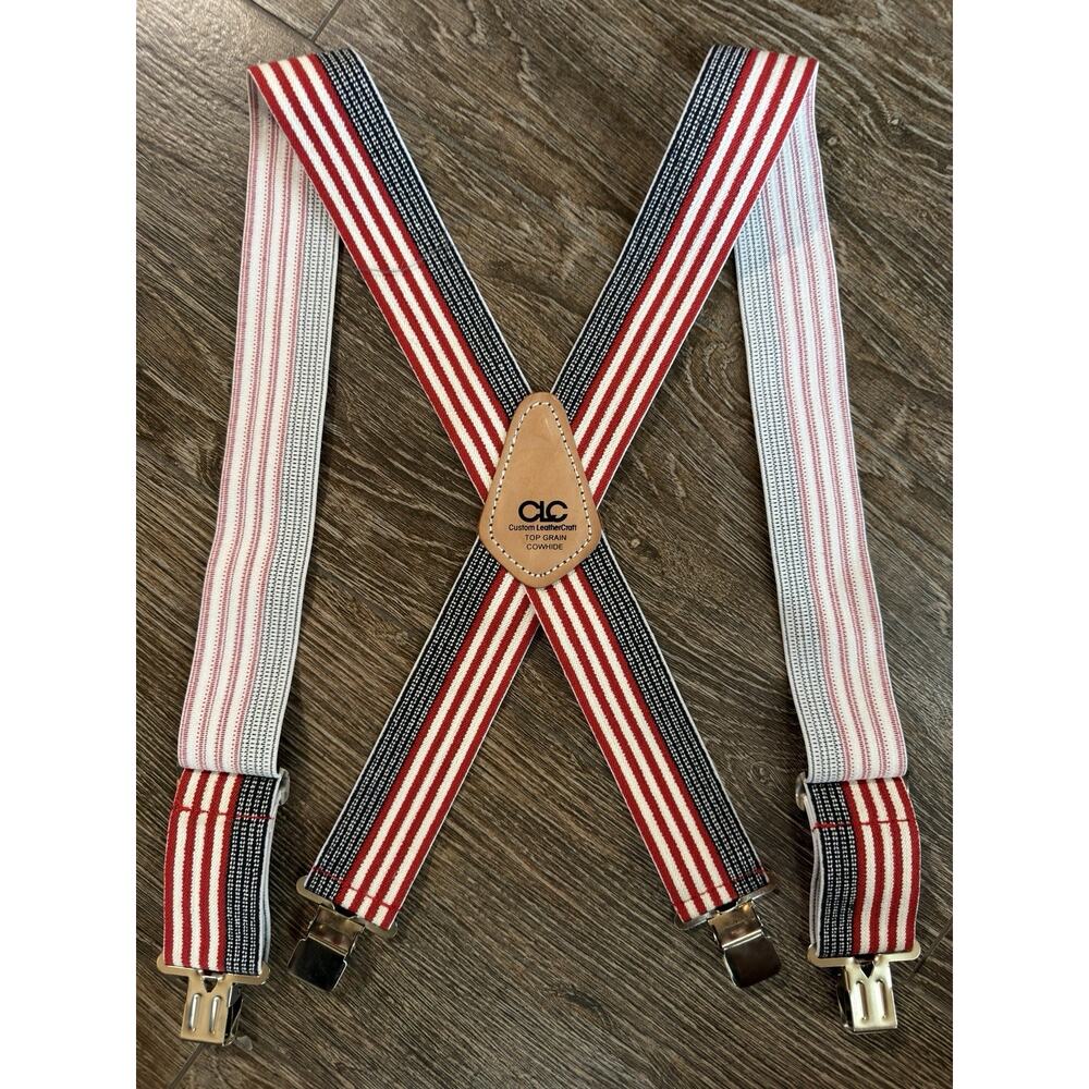 CLC Custom LeatherCraft Top Grain Cowhide Suspenders American Flag 2” Heavy Duty